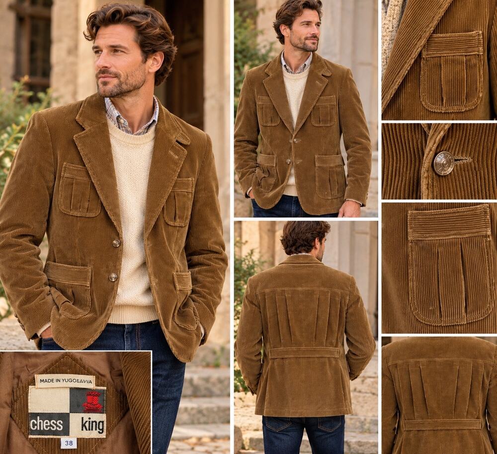 Vintage 1970s Chess King Corduroy Blazer Jacket Size 38 Yugoslavia Brown